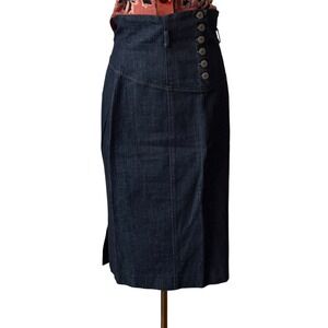 Betsey Johnson Vintage Dark Denim High-Waist Midi Skirt USA‎ Made (12)